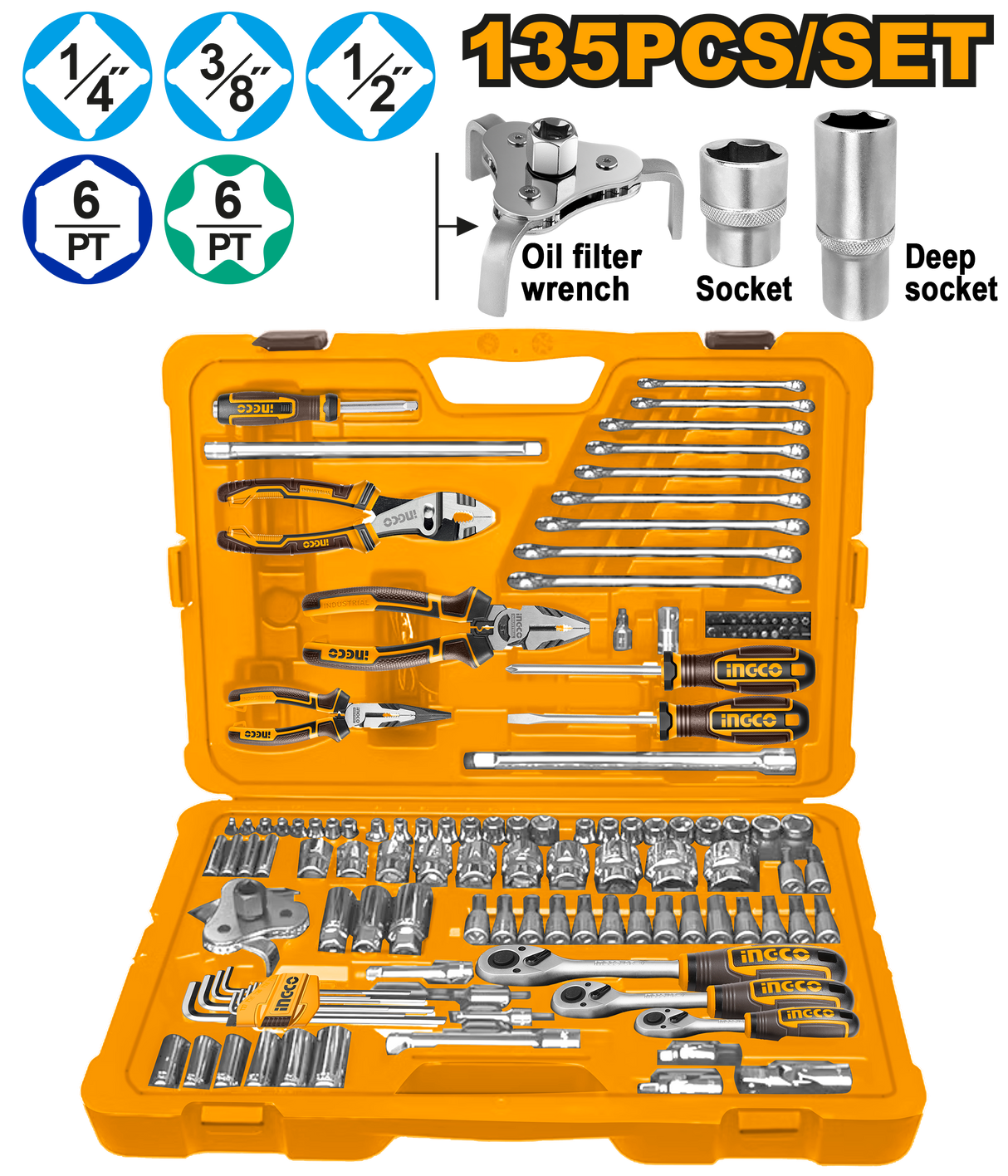 Ingco 135 Pieces Combination Tool Set HKTHP21351 ING-HT