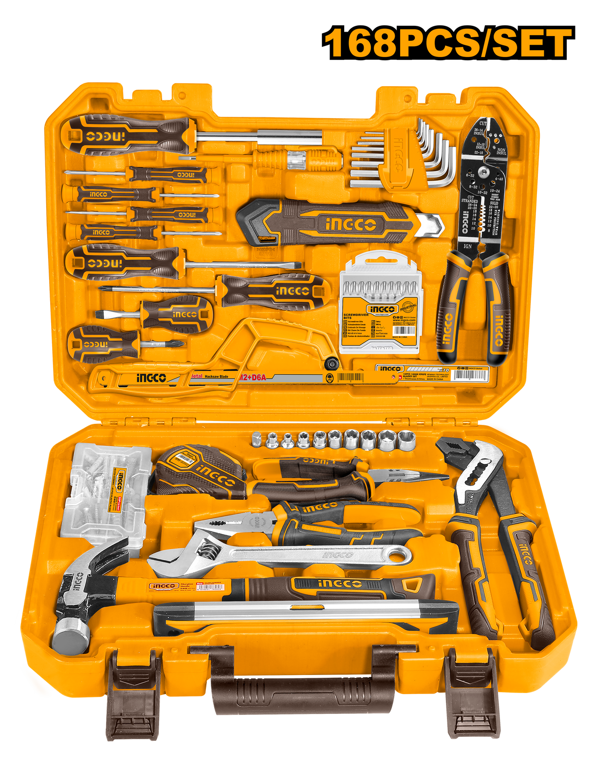 Ingco 168pcs Household Tools Set Pliers Wrench Tape Measure Test Pencil HKTHP21681 ING-HT