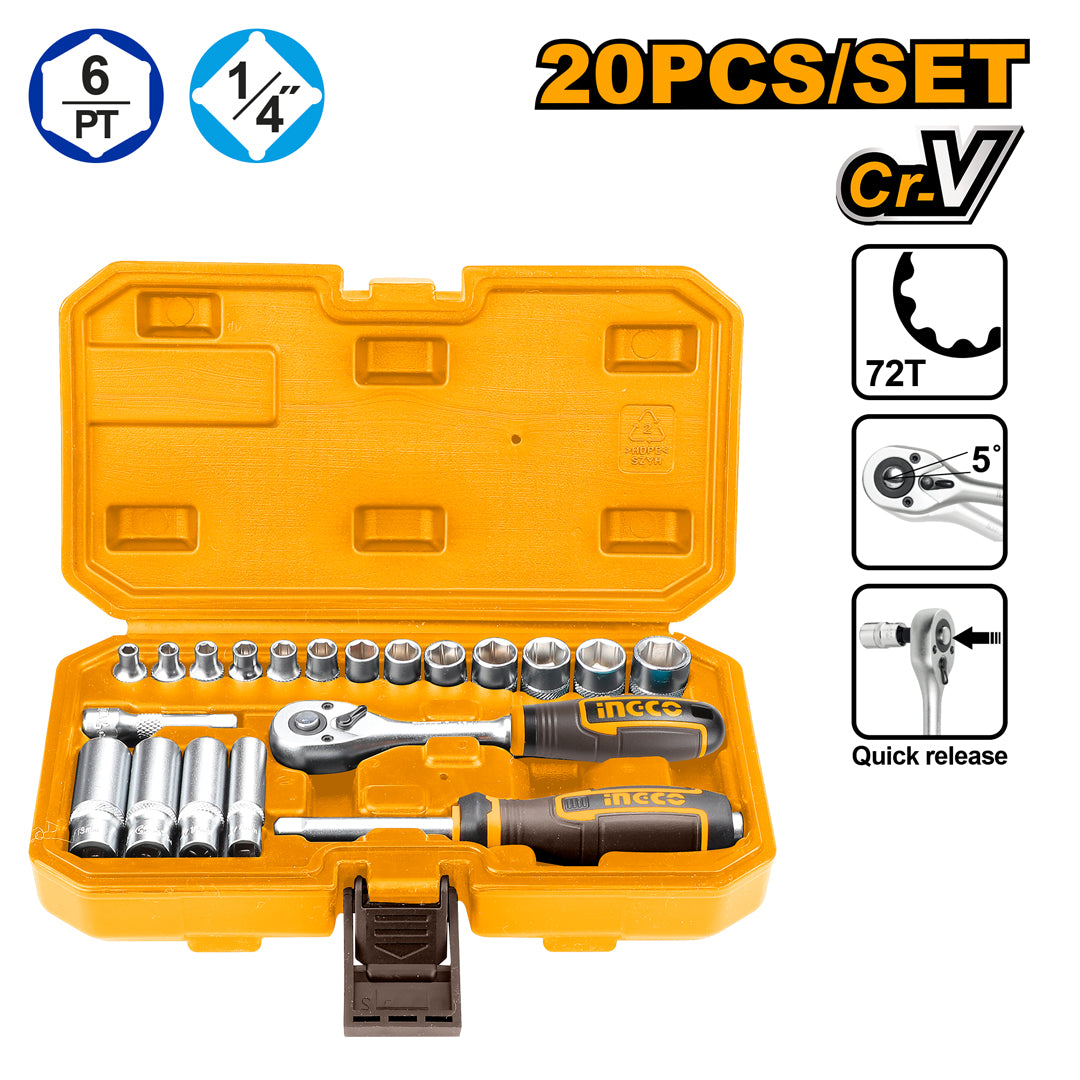 INGCO Industrial Super Select 20pcs 1/4" Socket Set
