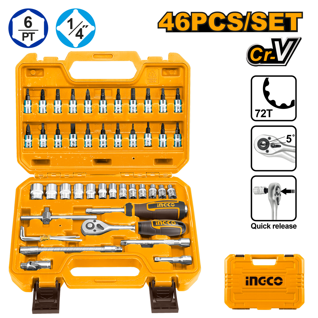 46 Pcs 1/4-Inches Socket Set HKTS14462 ING-AC