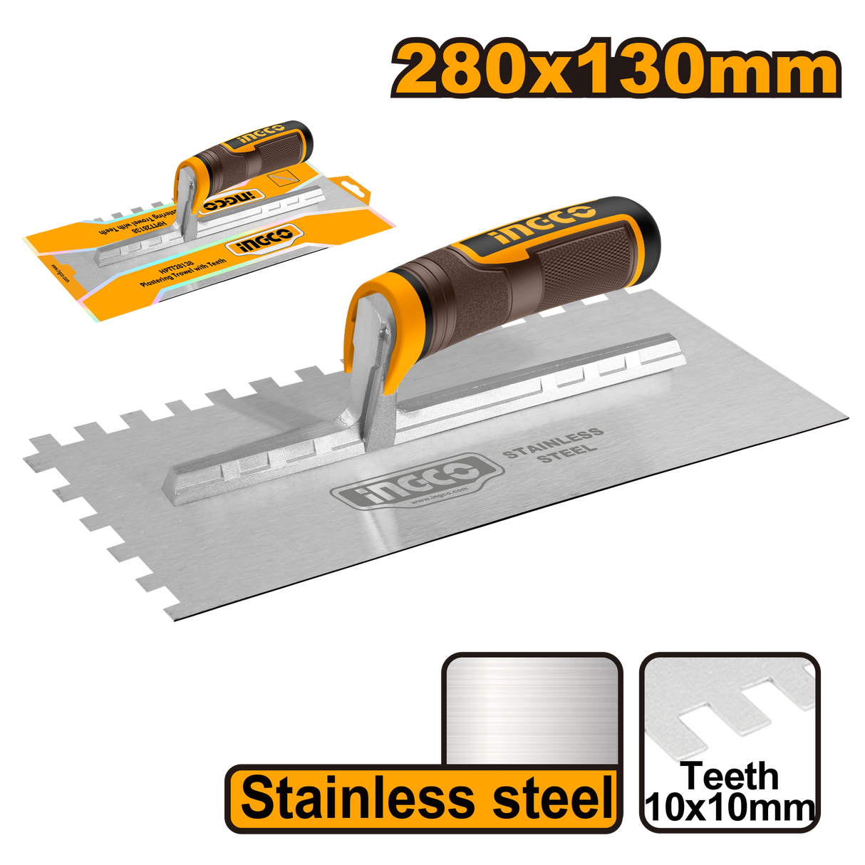 INGCO Plastering Trowel with Teeth Stainless Steel