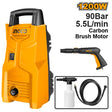 INGCO 1200W high pressure washer for cleaning cars, patios, and outdoor surfaces