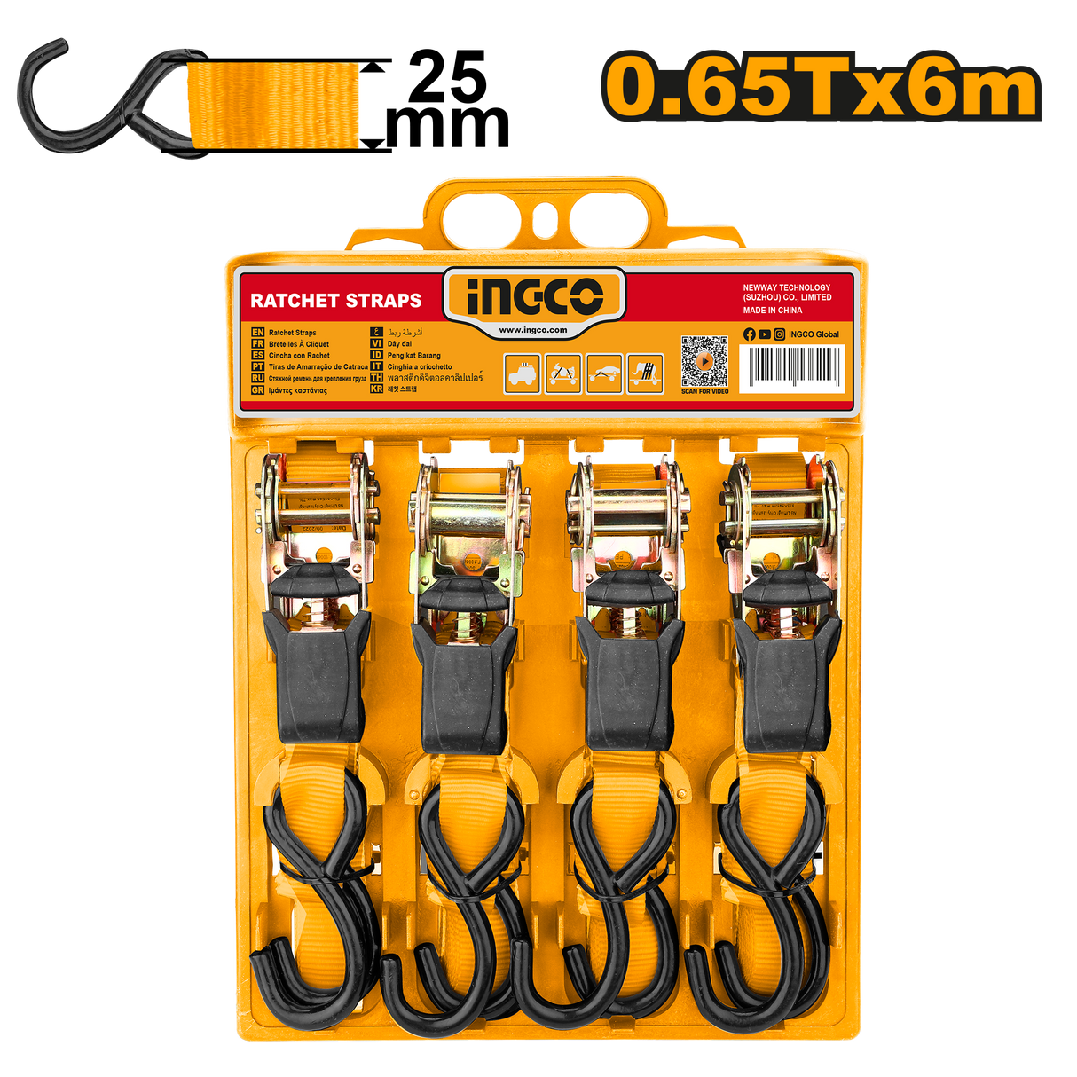 INGCO 4pcs ratchet strap with hook 0.65T x 6m