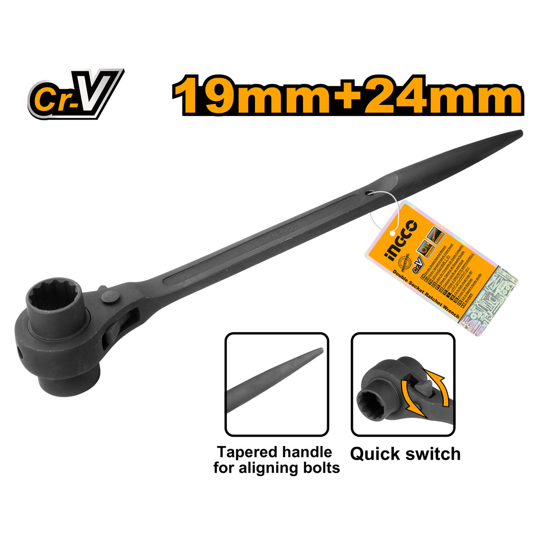 Ingco double socket ratchet wrench, durable hand tool sold per piece