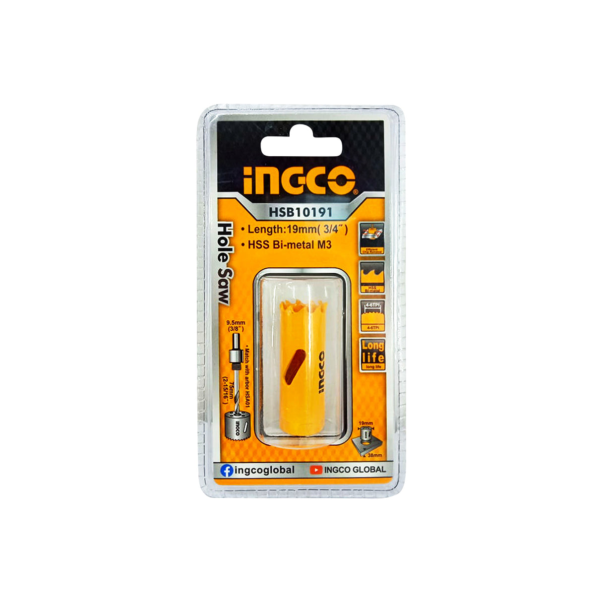 Ingco 19mm hole saw HSS M3 bi-metal precision cutting