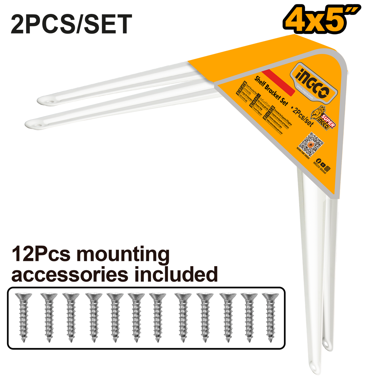 INGCO 2pcs heavy-duty shelf brackets with 12pcs screws