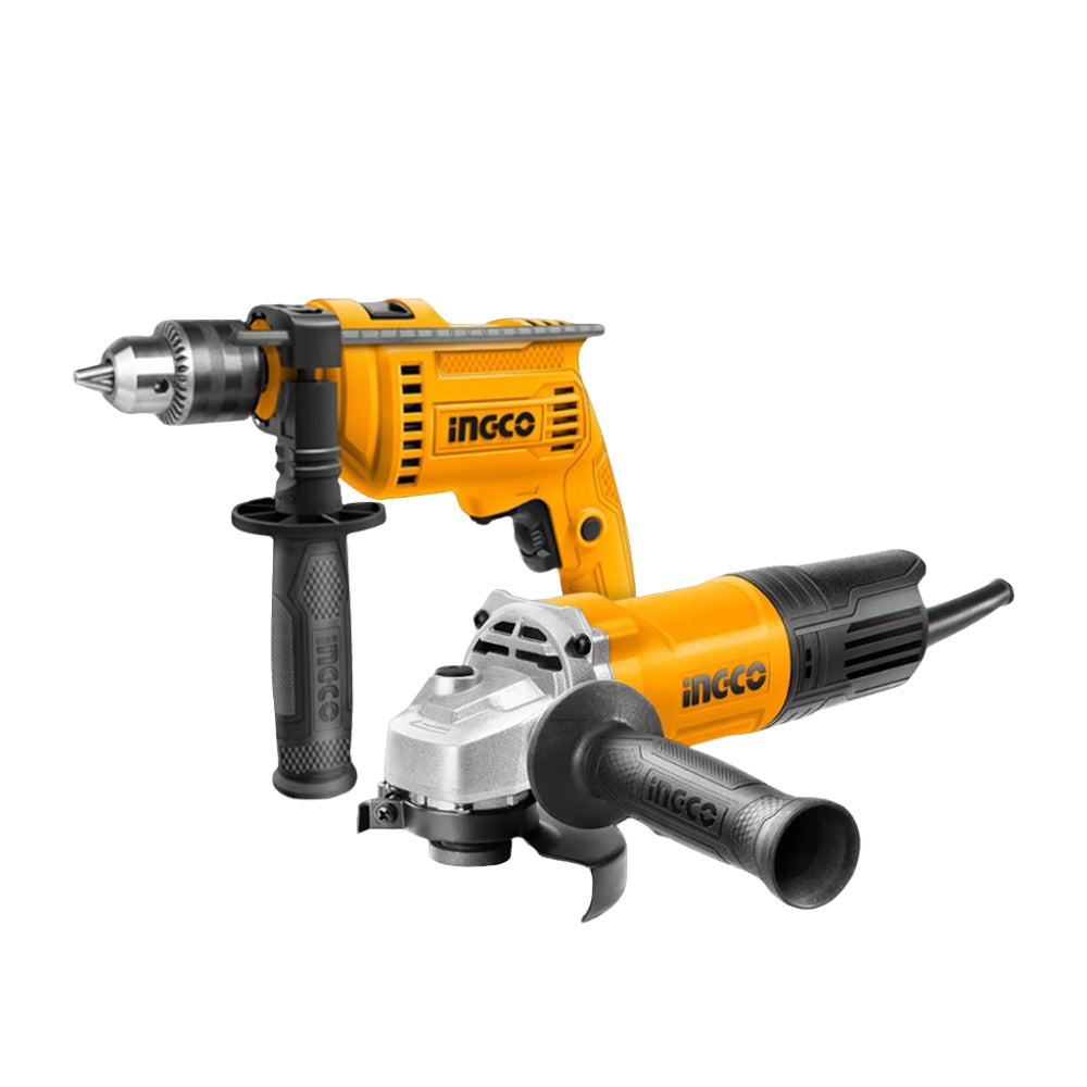 Angle Grinder 750W + Impact Drill 680W Set Kit ING-PT