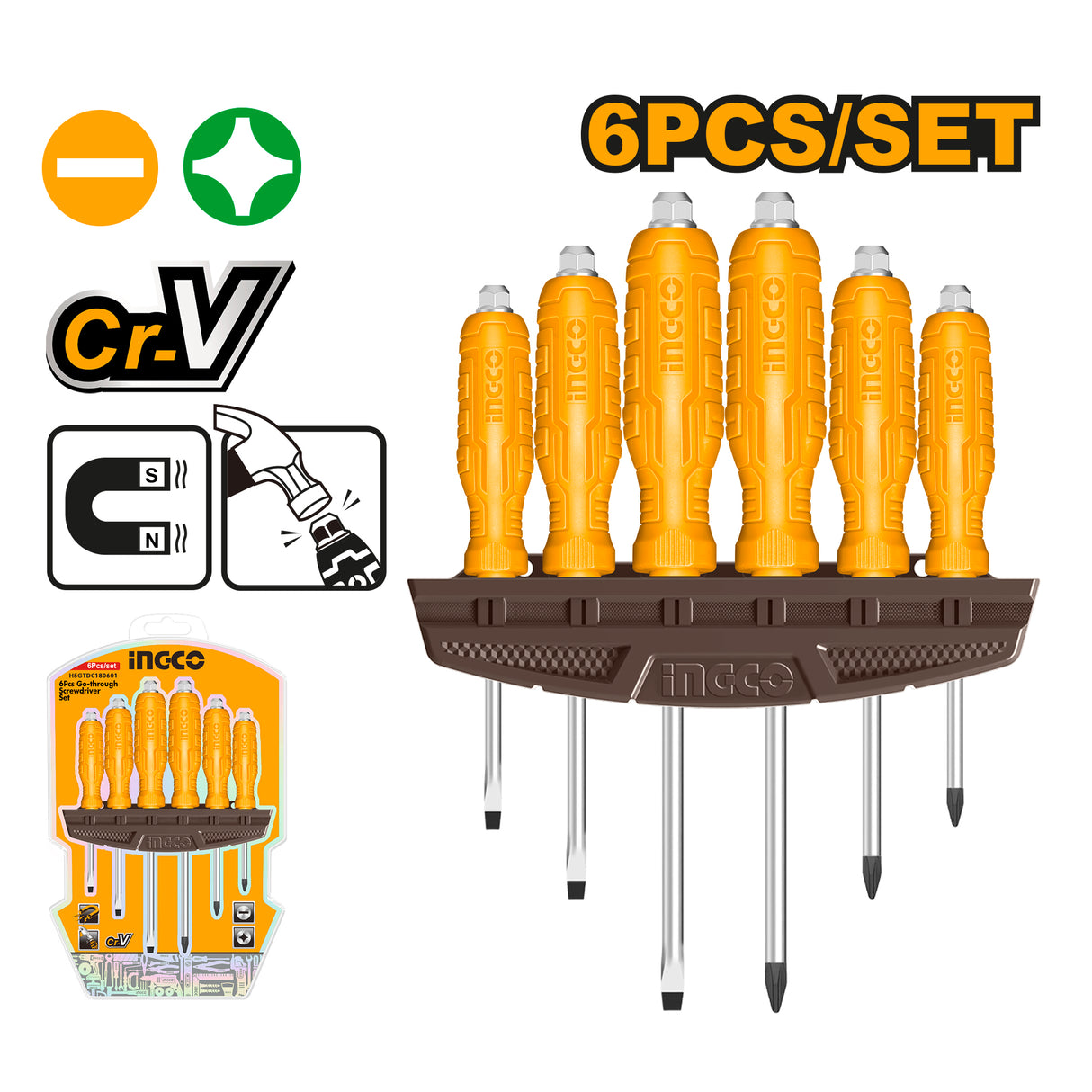 INGCO HSGTDC180601 6pcs go-through screwdriver set