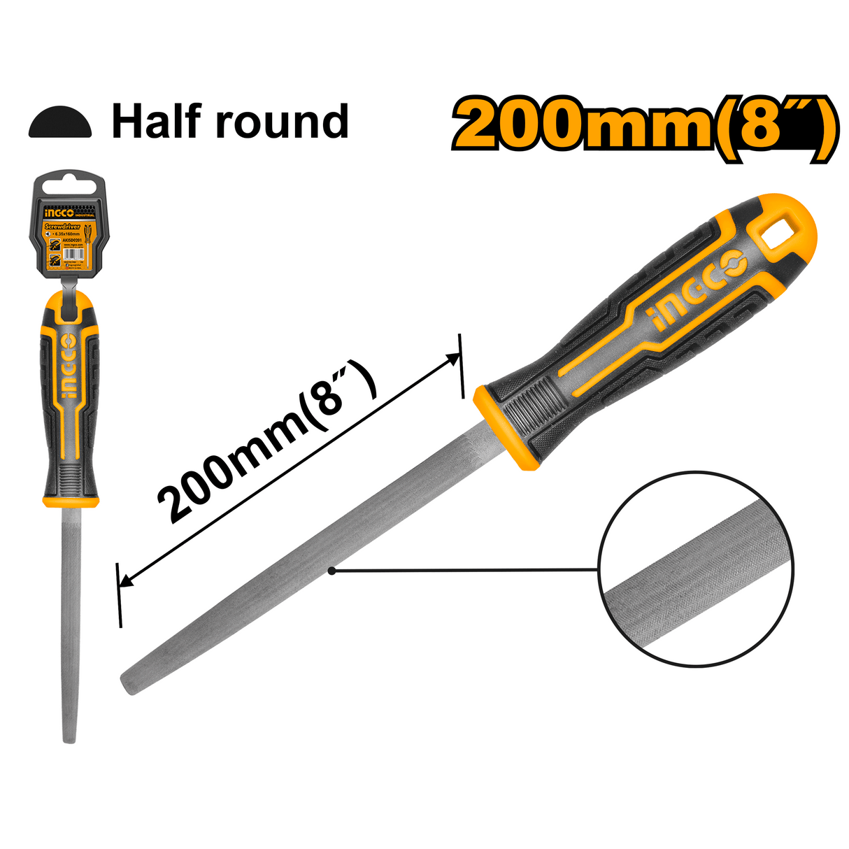 Ingco half round steel file 200mm hand tool
