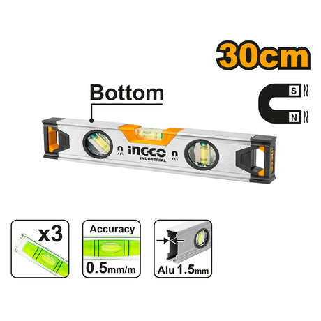 INGCO HSL38030M magnetic spirit bar level with magnet 30cm