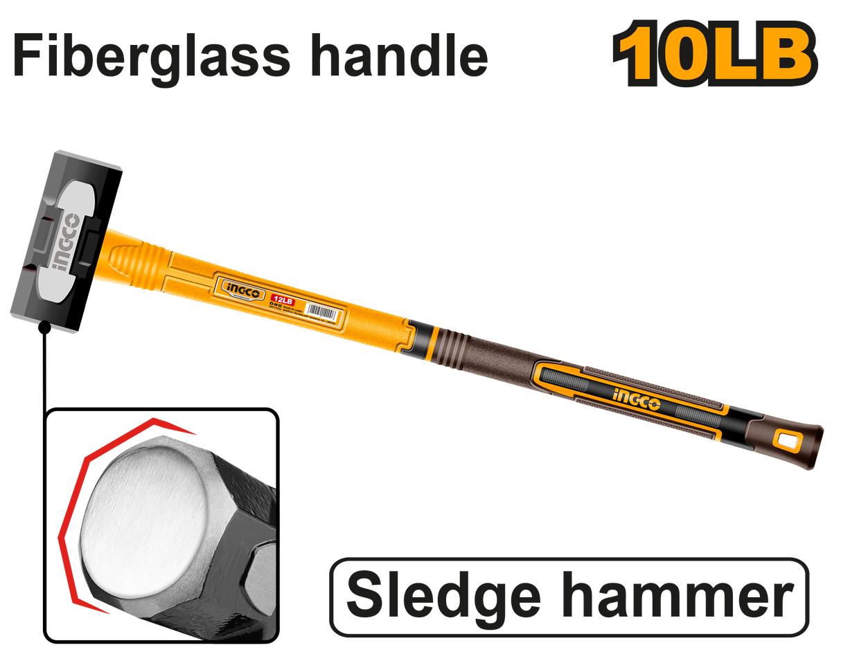INGCO 10–12lbs sledge hammer with fiberglass handle