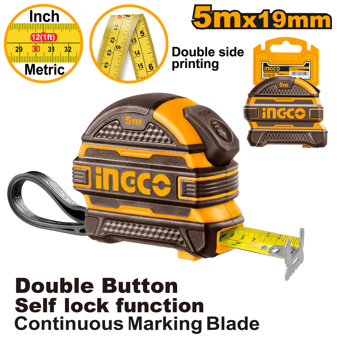 INGCO HSMT08519 self-lock industrial steel measuring tape 5m