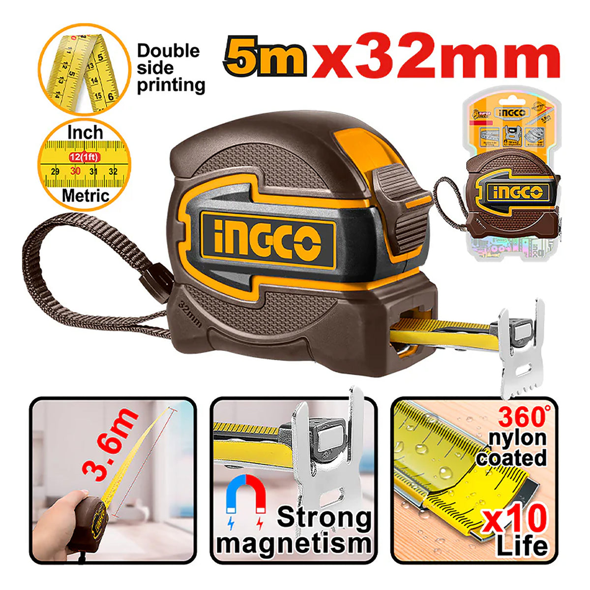 Steel Measuring Tape with Length & Width: 5m x 32mm | 8m x 32mm ING-HT