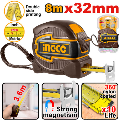 Ingco by Winland steel measuring tape 8m × 32mm