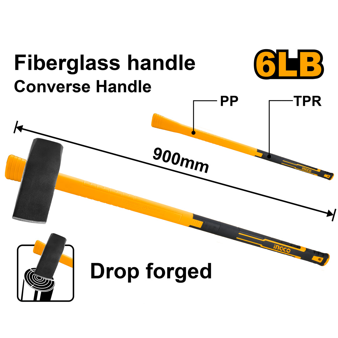Ingco 6lb hammer splitting wedge fiberglass handle 900mm