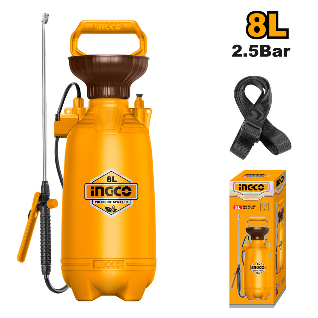 INGCO 5L–8L disinfectant knapsack pressure sprayer for garden and pesticides