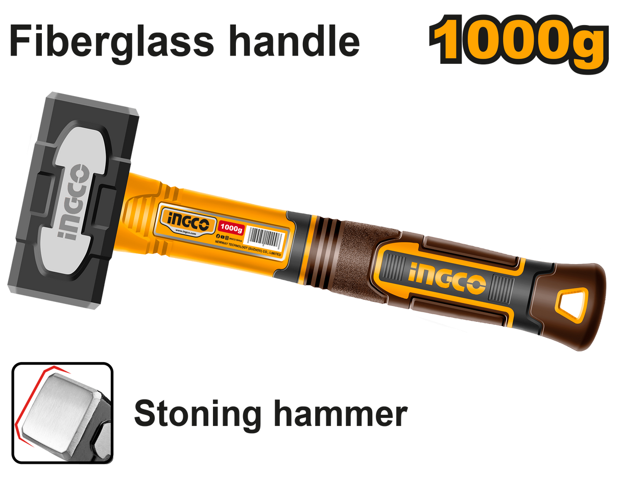 Ingco 1000g Stoning Hammer with Comfortable Gripe Fiberglass Handle HSTH81000 ING-HT