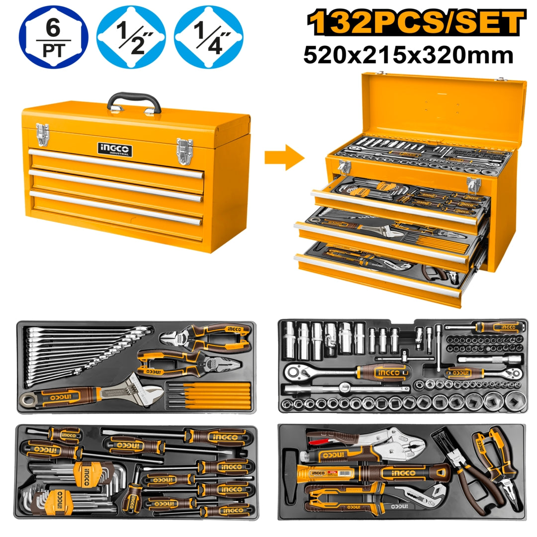132pcs Tool Chest Set with 3pcs Drawers & 1pc Top Tracy Area HTCS221321 ING-TS