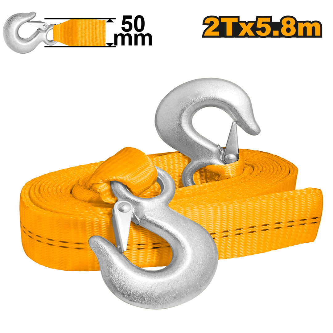INGCO Tow Strap 2T x 5.8M with Iron Hooks – Car Towing Rope