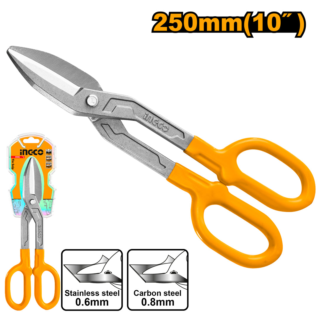 Ingco tin snip scissors with rubber handle sheet cutting tool