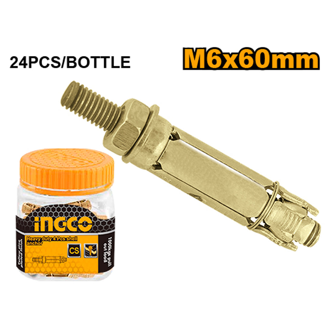 INGCO Heavy Duty Shell Anchor – Yellow Zinc-Plated (Bottle Pack)