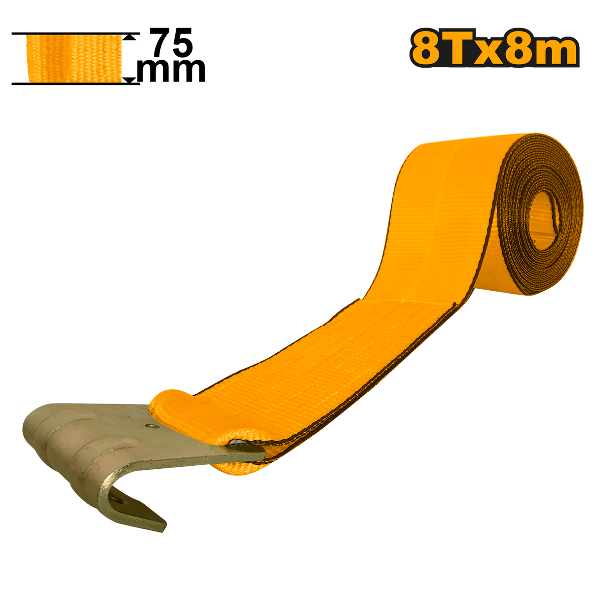 Winch Strap With Flat Steel Hook 8T x 8m HWSP0808 ING-AC