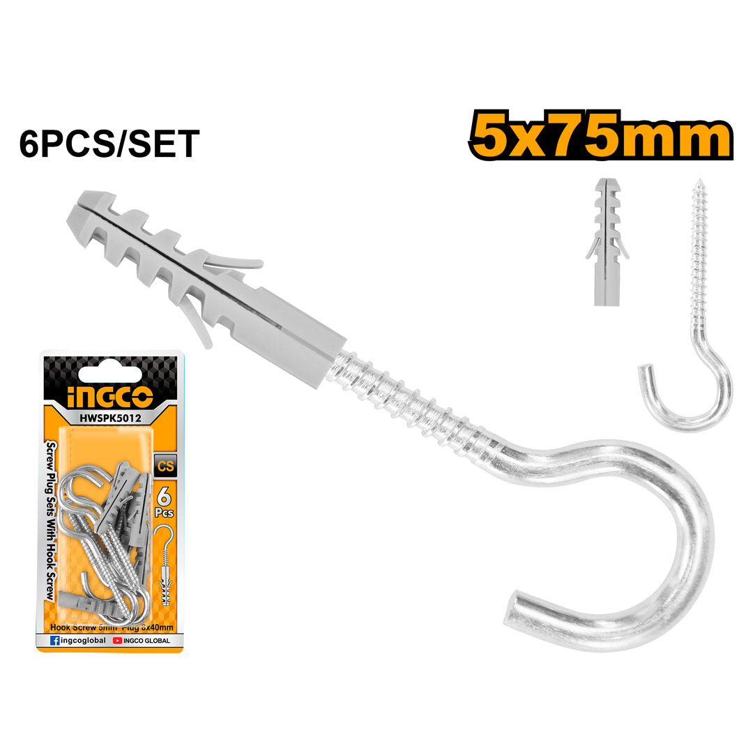 INGCO HWSPK5012 screw plug set with hook screw