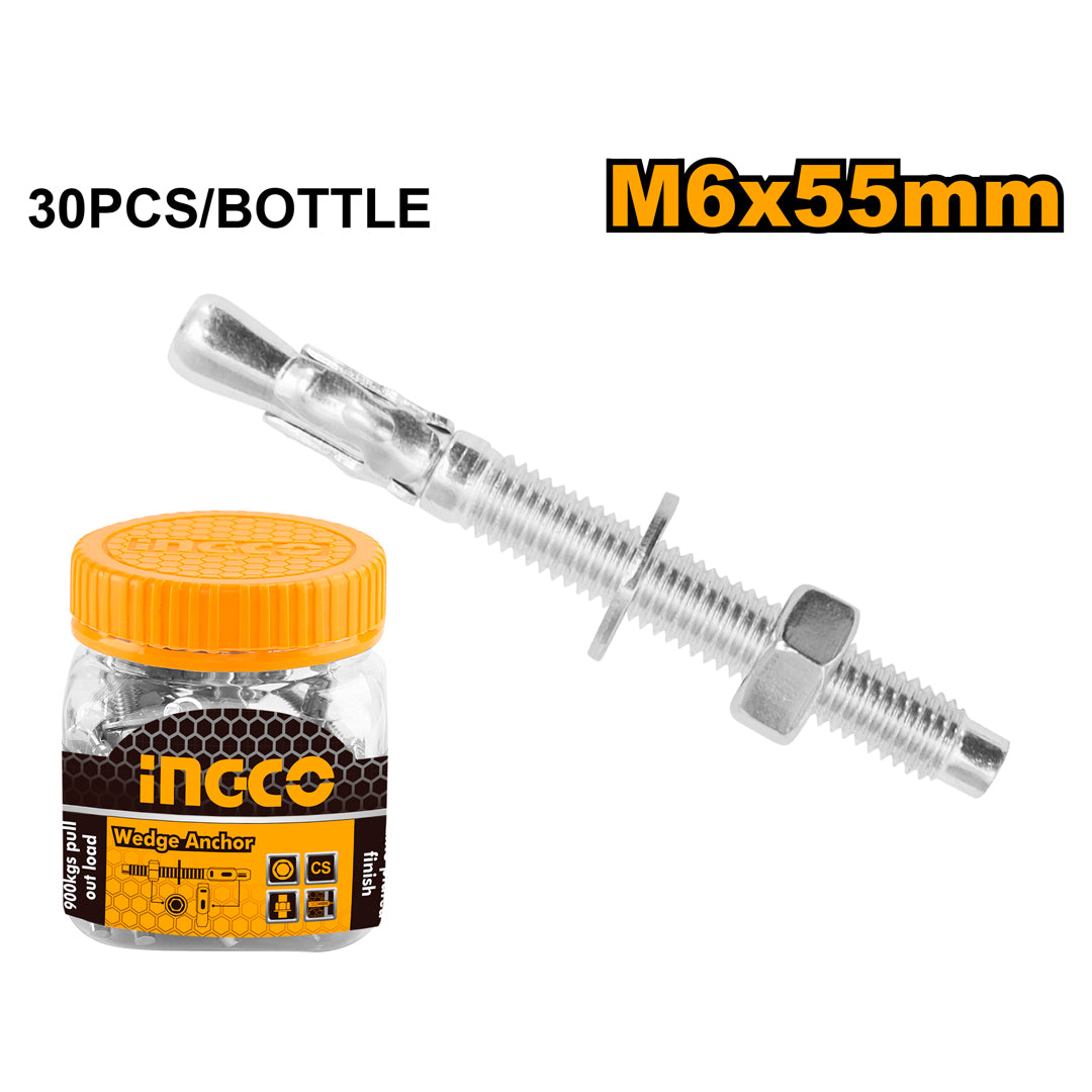 INGCO Wedge Anchor Zinc-Plated – High Strength Fixing Anchor (Bottle Pack)