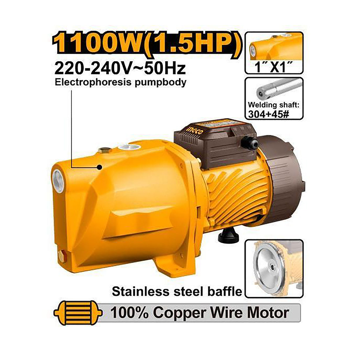 INGCO 1100W 1.5HP self-priming jet water pump 220-240V – JP110068-5