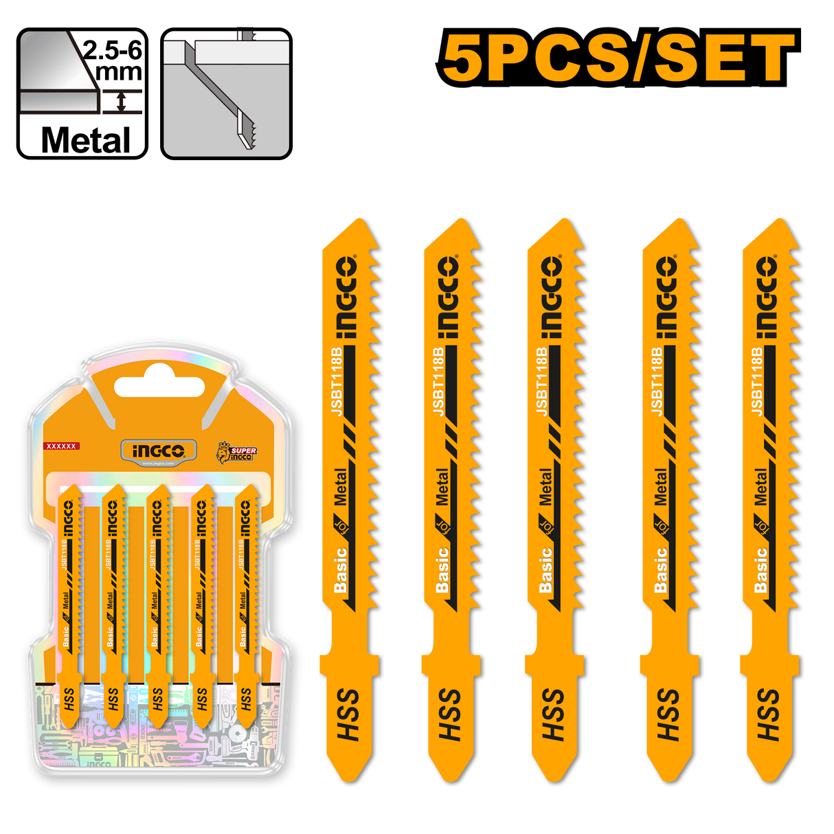 5pcs/set Jigsaw Blade Clean Cut Jig Saw Blade for Metal JSBT118B ING-AC