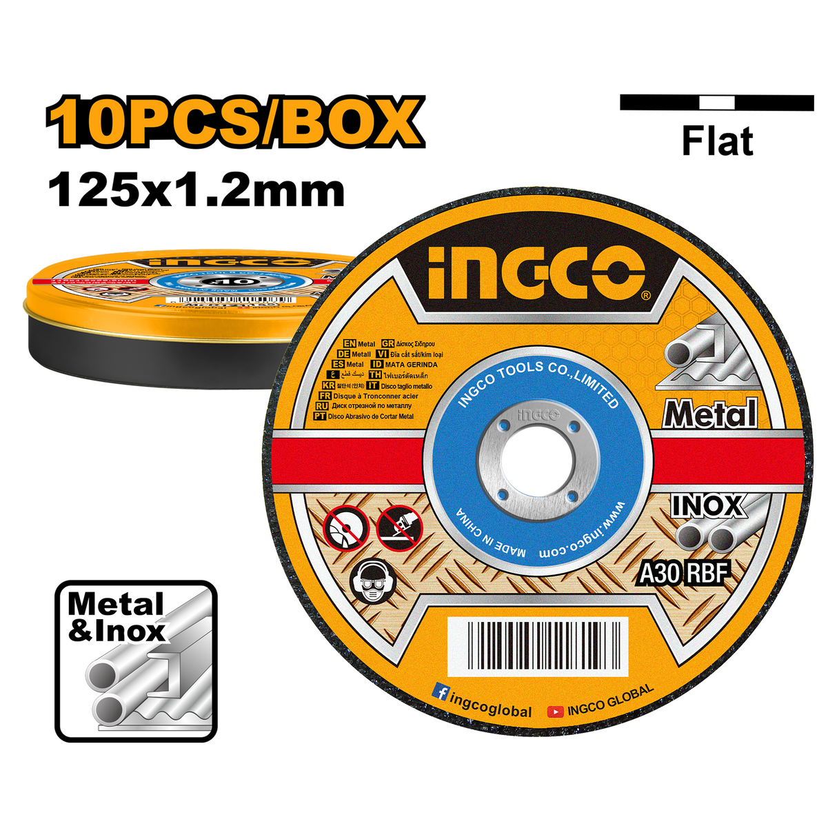 Ingco 10PCS/Set 125mm/5in Abrasive Metal Cutting Disc Set w/ Flat Centre MCD121255 ING-HT
