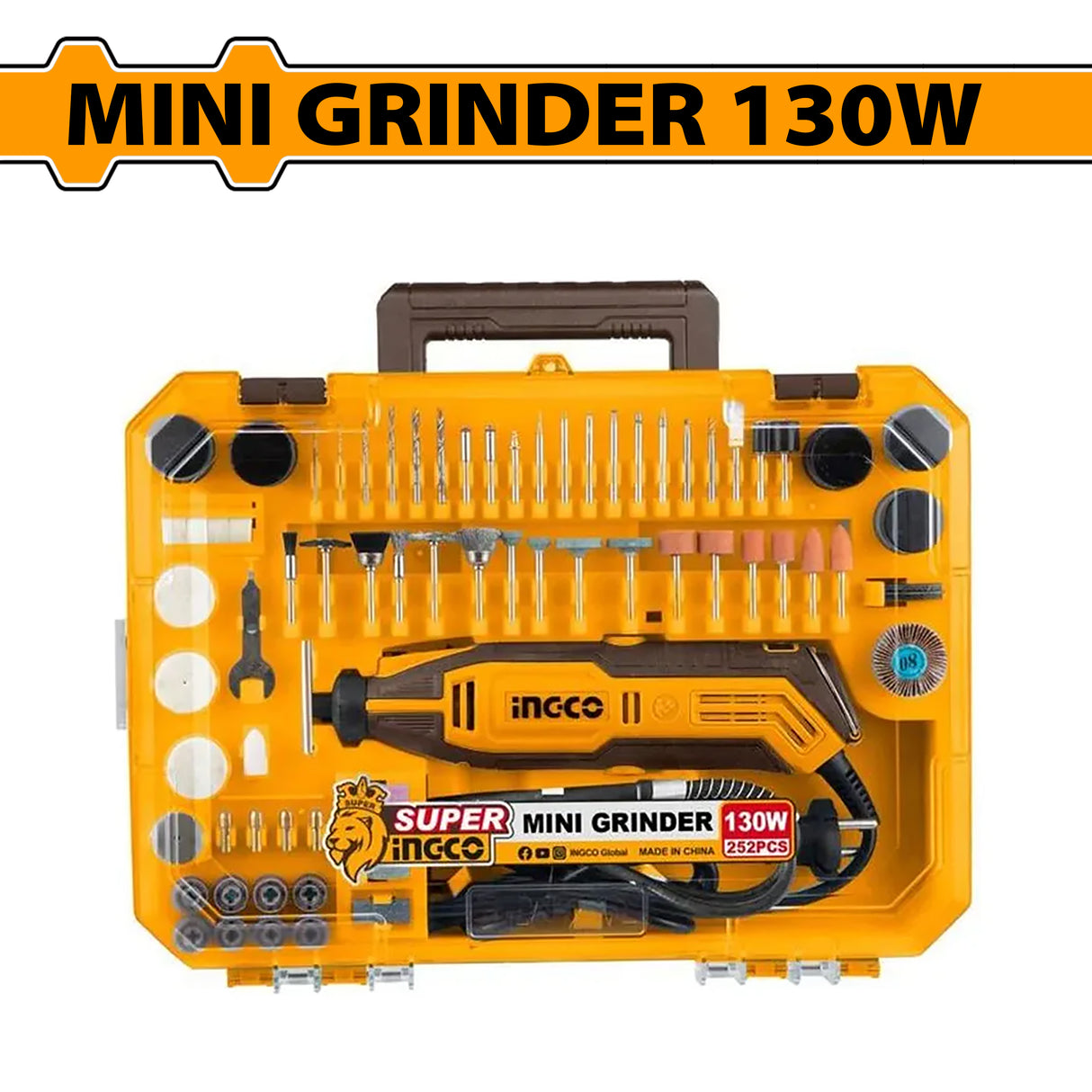 Ingco Mini Drill Rotary Die Grinder 130W with Variable Speed 252pcs Accessories MG133281 ING-PT