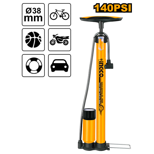 Ingco aluminum bicycle floor pump with or without pressure gauge