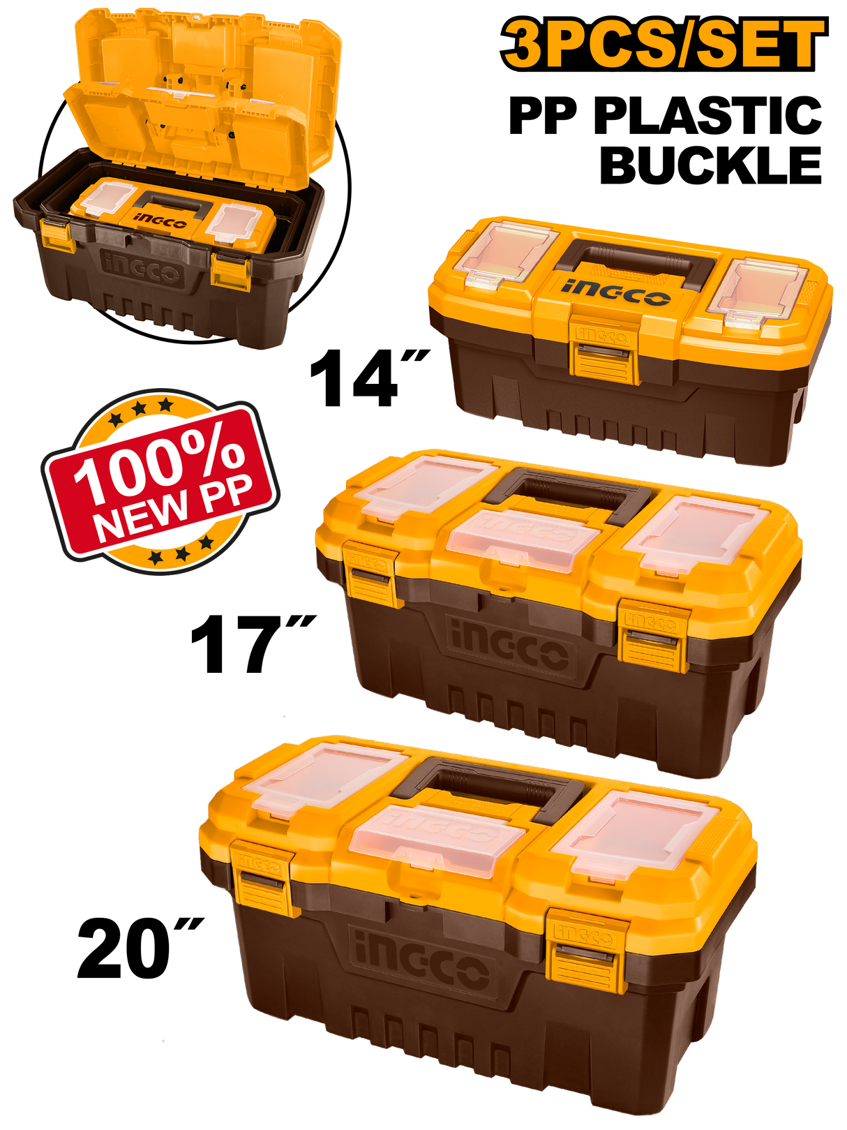 3pcs Plastic Tool Box Set with Removable Tray PBXK0301 / PBXK0302 ING-TS