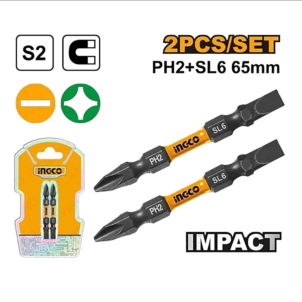 Impact Screwdriver Bits PH1,25mm to PH2+SL6,65mm Sold Per Set ING-AC