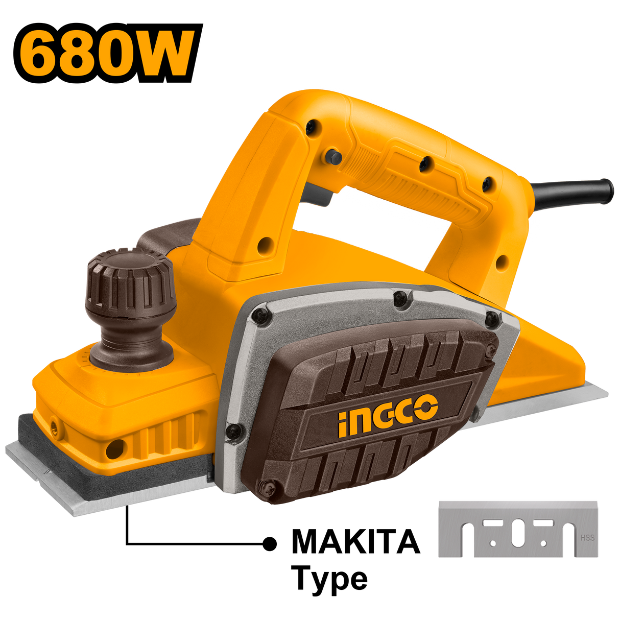 INGCO 680W electric planer with 82x1mm planning width PL6808P