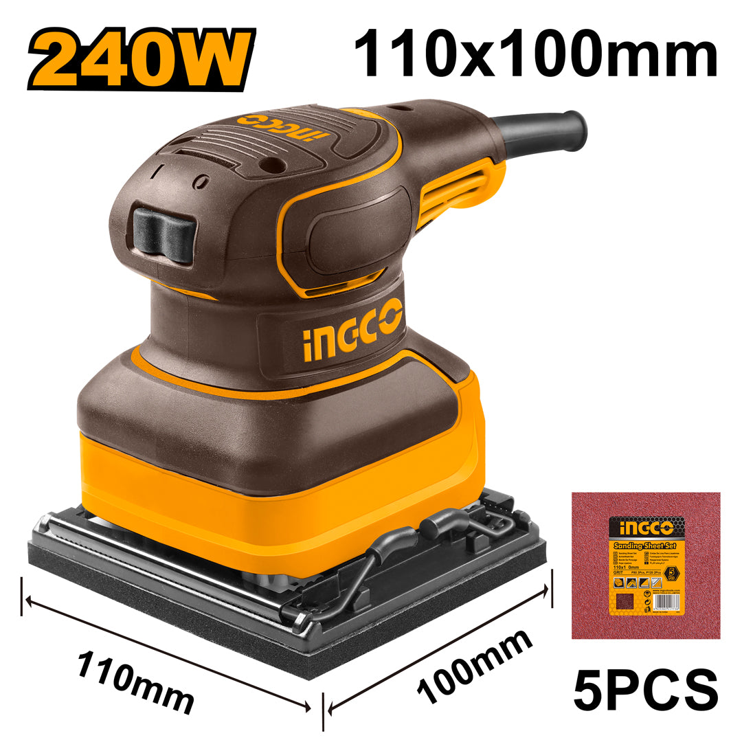 INGCO 240W palm sanding polisher with sandpaper set