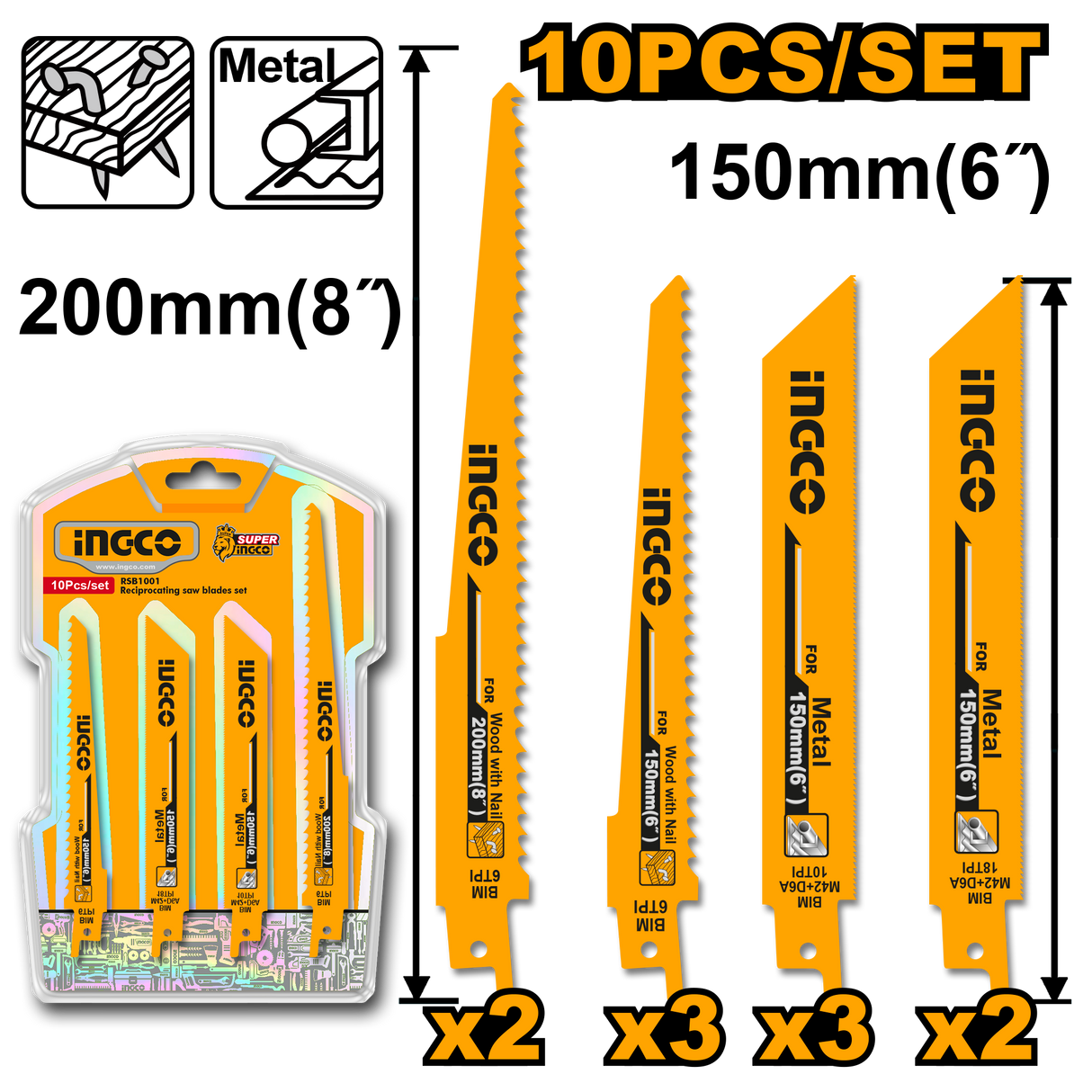 10pcs Reciprocating Saw Blades Set RSB1001 ING-AC