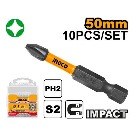 Ingco industrial impact screwdriver bit set 10pcs black finish