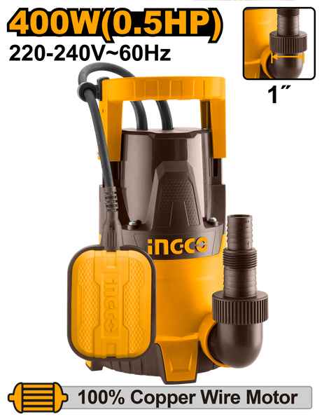 INGCO 0.5HP Submersible Water Pump 400W 100% Copper Motor
