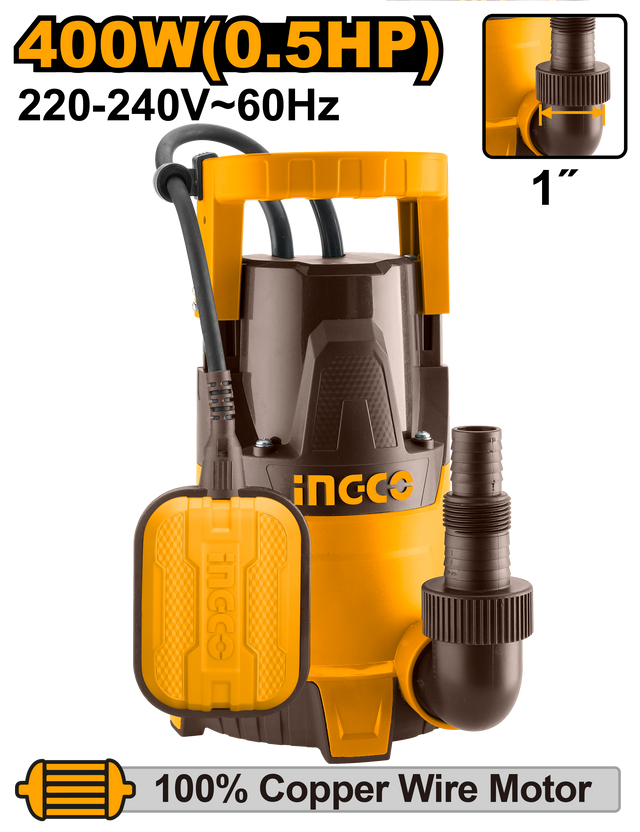 INGCO 0.5HP Submersible Water Pump 400W 100% Copper Motor