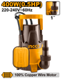 INGCO 0.5HP Submersible Water Pump 400W 100% Copper Motor