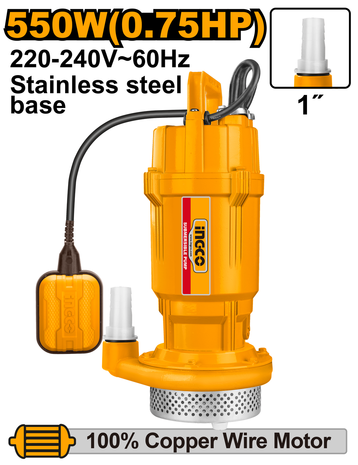 INGCO Submersible Water Pump 550W 0.75HP