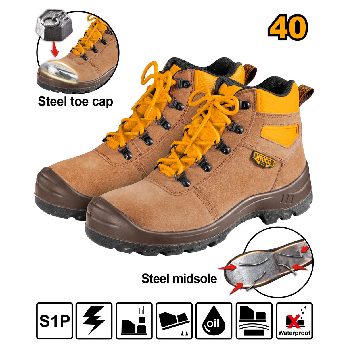 INGCO Safety Boots with Steel Toe Cap – Durable Work Footwear