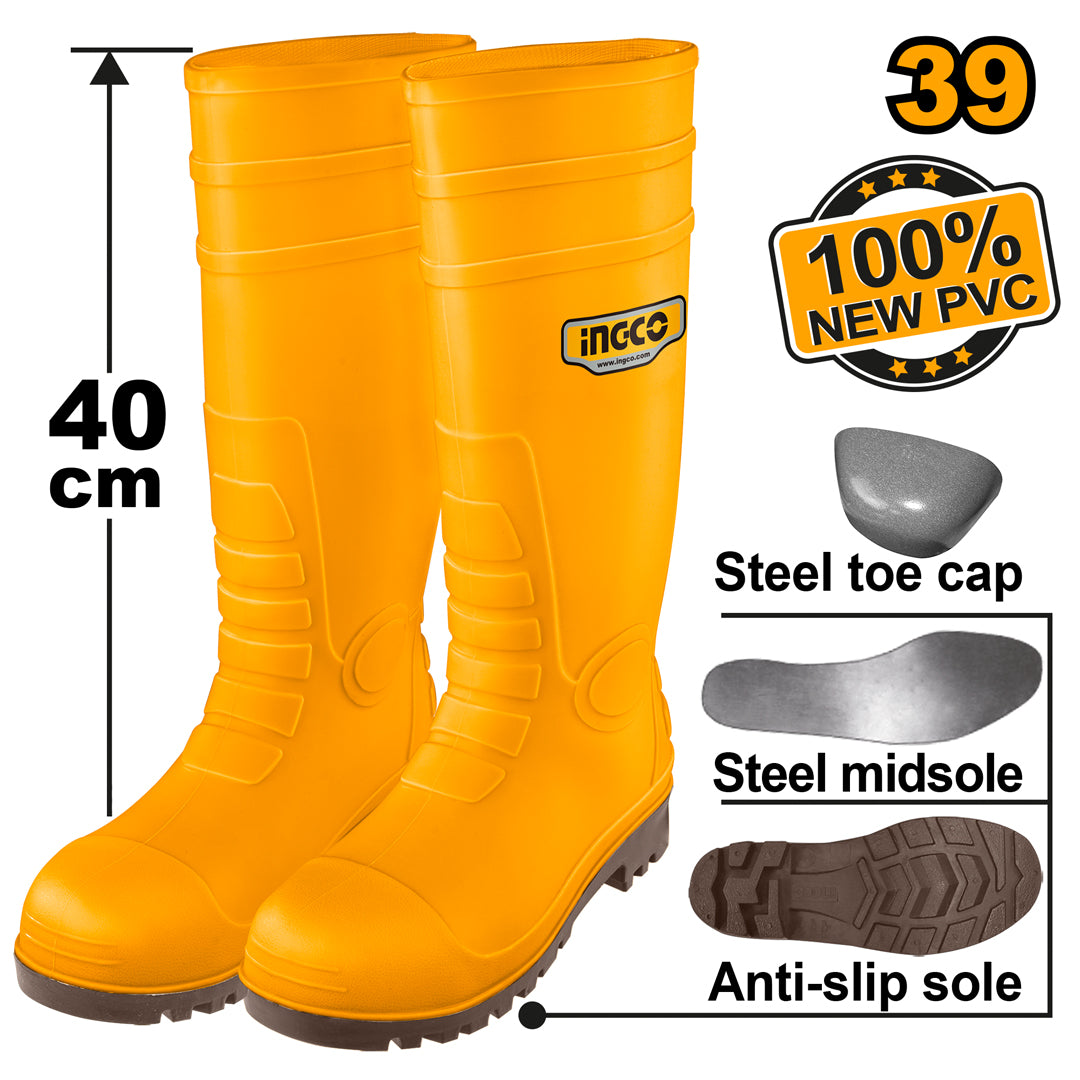 Ingco PVC nitrile rain boots with steel toe for safety and durability