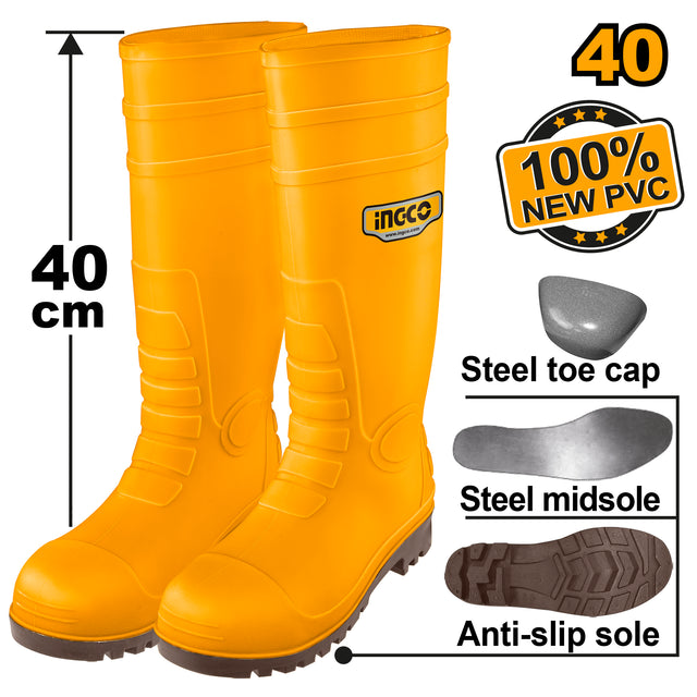 Ingco PVC nitrile rain boots with steel toe, durable safety footwear