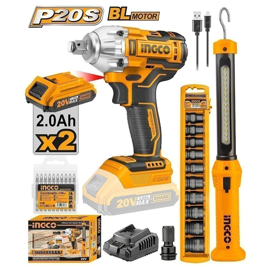 P20S 20V Brushless Cordless Impact Wrench Lithium-Ion COSLI23011/CIWLI2038/CIWLI20401 ING-COR