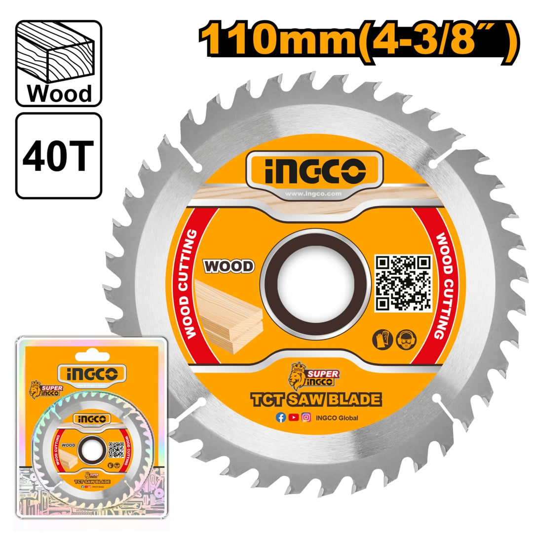 Ingco TCT Wood Saw Cutting Disc Blade 4-3/8inches(110mm) 40T, Arbor: 20mm TSB111015 ING-H