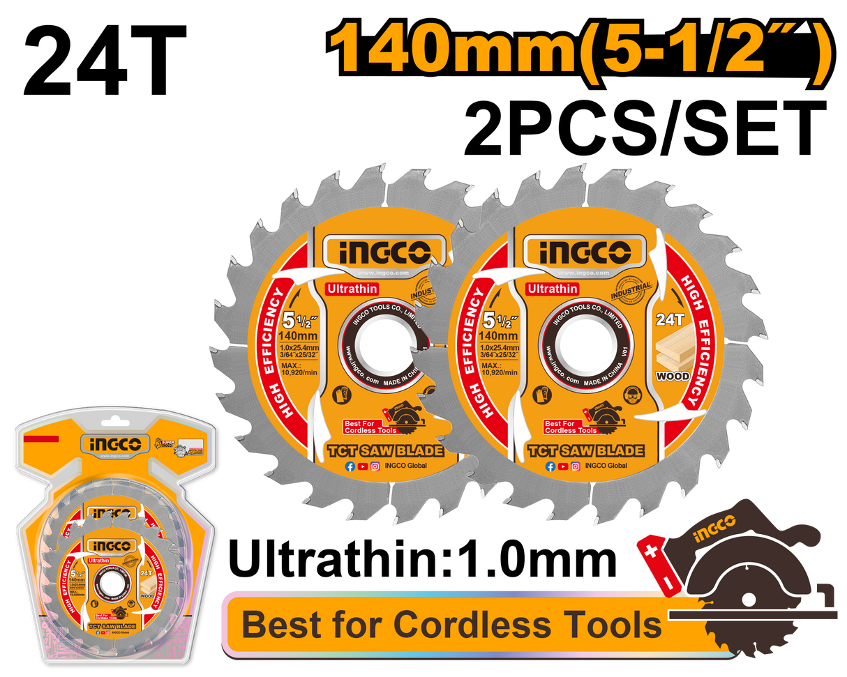 5-1/2"(140mm) Ultra Thin TCT Saw Blade Wood Cutting Disc for Cordless Tools TSB1403 ING-AC