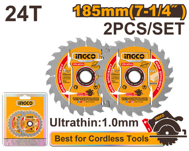 INGCO 7-1/4” ultra-thin TCT saw blade for cordless wood cutting